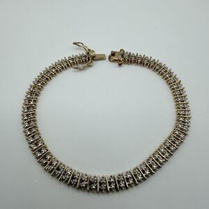 Stamped 925 China Goldtone Clear Rhinestones 7" Tennis Bracelet 10.58 g